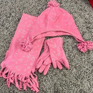 New pink girls scarf, beanie and gloves
